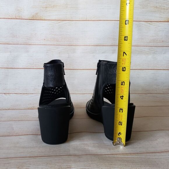 ECCO Freja Wedge Leather Sandal Bootie Ankle Boot Open Toe Laser Cut Black - Picture 10 of 16